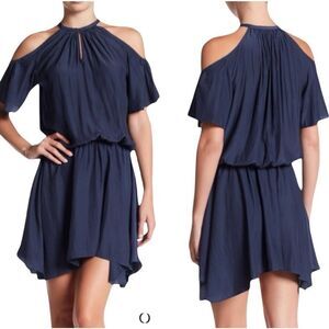 Ramy Brook Eileen Cold Shoulder Satin Mini Dress navy Blue Women Size XS